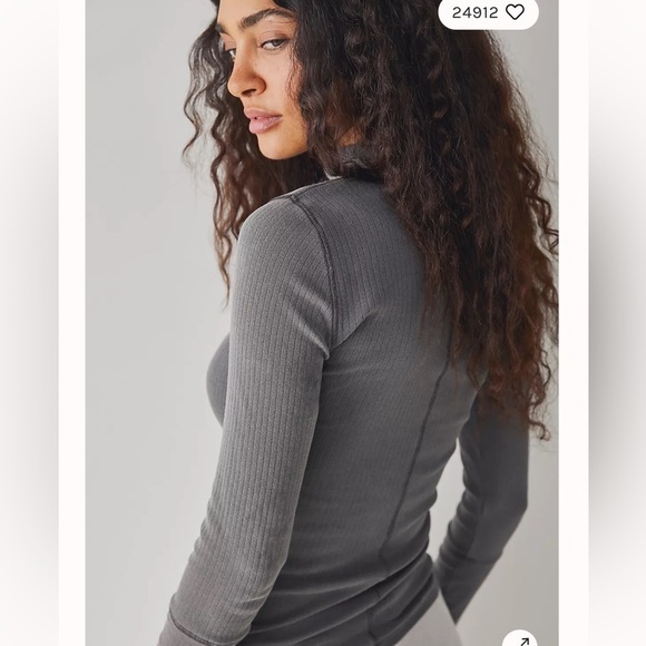 FREE PEOPLE BASIC THE RICKIE RIBBED LONG SLEEVE TEE MOCK NECK SIZE XS NWT - Picture 3 of 4
